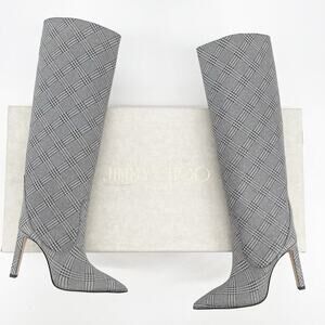 NWB Jimmy Choo Mavis 100 Silver Glitter Prince of Stars Pointed Toe Boot IT 38